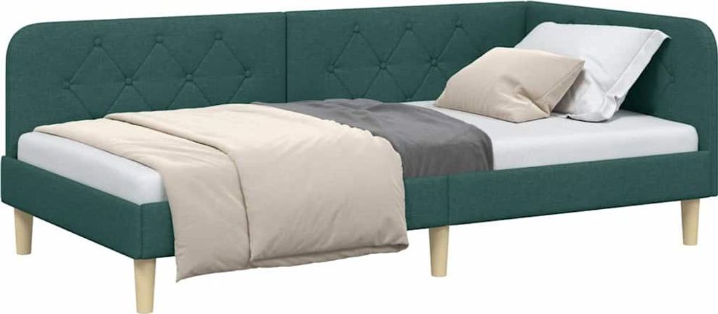 “2026 Modern“ Eckbettgestell mit Kopfteil Dunkelgrün 90 x 190cm Stoff - Designermöbel 801226 - Klassische BettenJugendbett Tagesbett