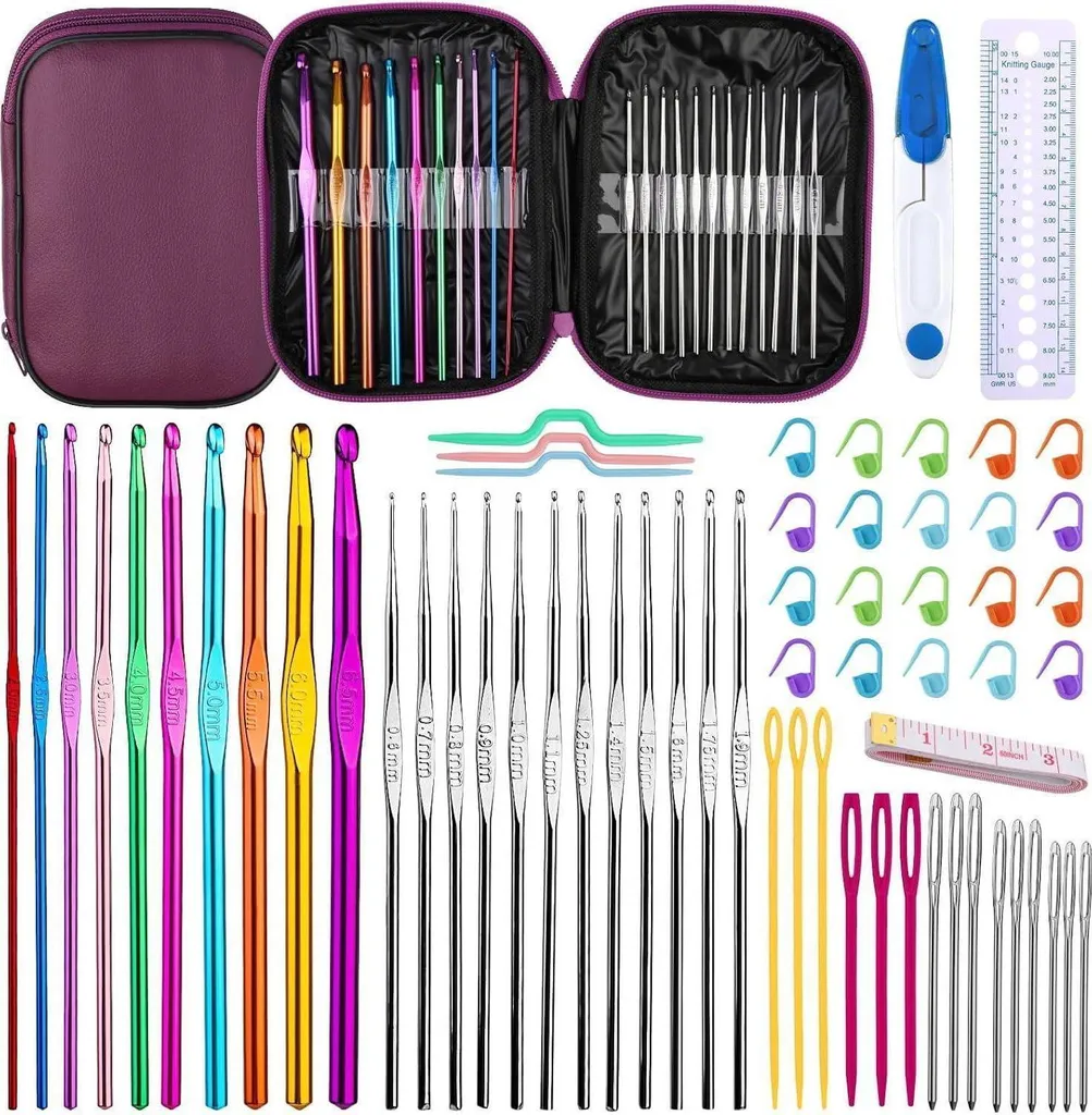 Kit de 60 aiguilles à crochet ergonomiques avec boîte de rangement