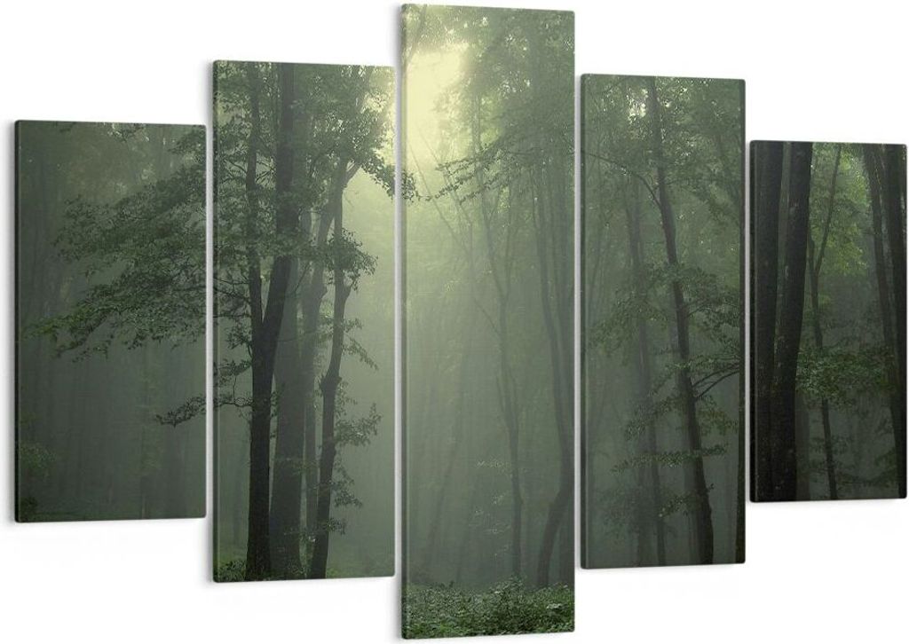 Bild auf Leinwand - Leinwandbild - Wald Nebel Baum - 150x100cm - Wand Bild - Wanddeko - Wandbilder - Leinwanddruck - Bilder - Kunstdruck - Wanddeko...