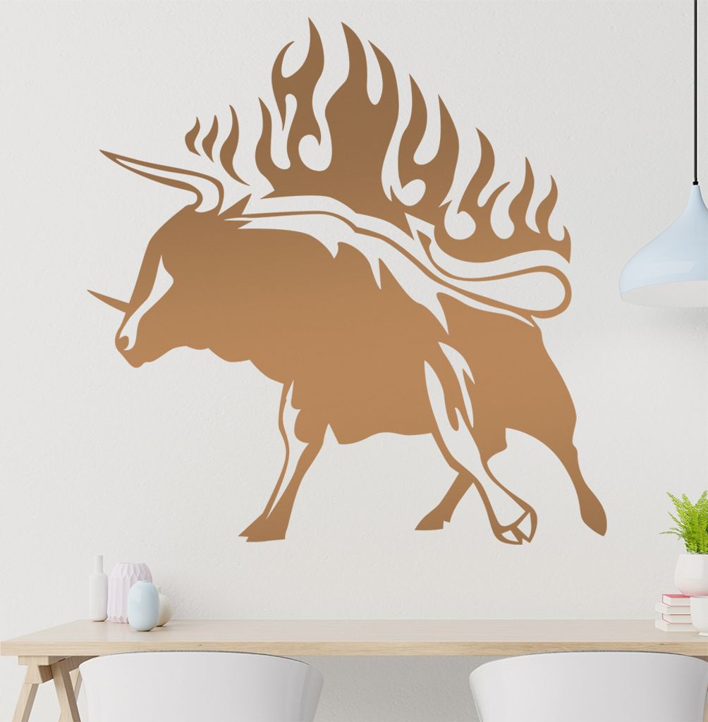 Flammen Stier Wandtattoo in 6 Größen - Wandaufkleber Wall Sticker - Dekoration, Küche, Wohnzimmer, Schlafzimmer, Badezimmer