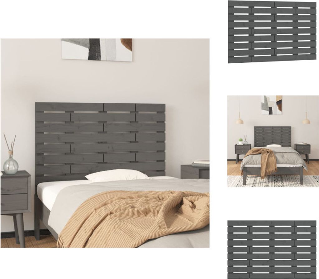 vidaXL Wand-Kopfteil Grau 96x3x63 cm Massivholz Kiefer - Kopf- & Fußenden