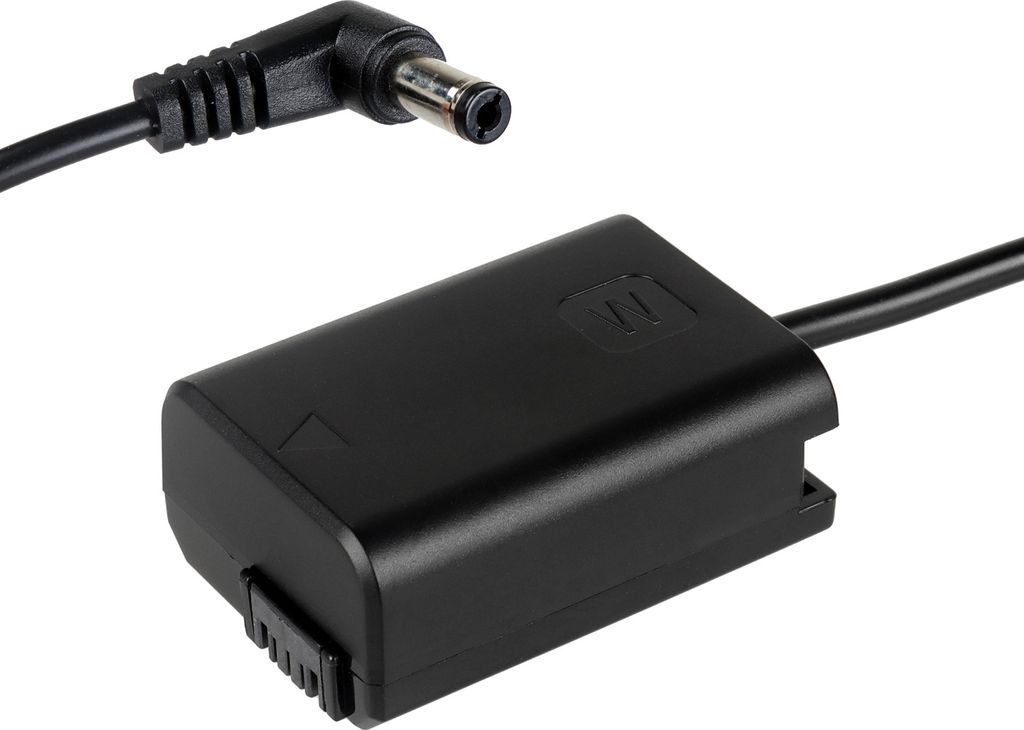 DC-Coupler für Sony Kameras mit NP-FW50 Akku-Dummy für permanente Stromversorgung über z.B. V-Mount Akku