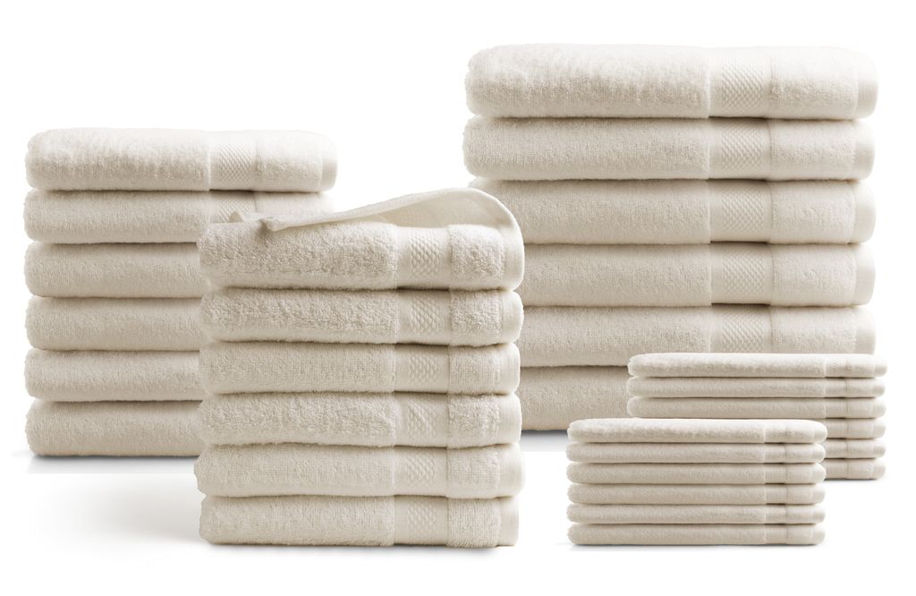 DoubleDry Hotel Kollektion Handtücher Set - 30 Teilig - 100% Baumwolle - 500 g/m² - Weich - Saugstark - Creme