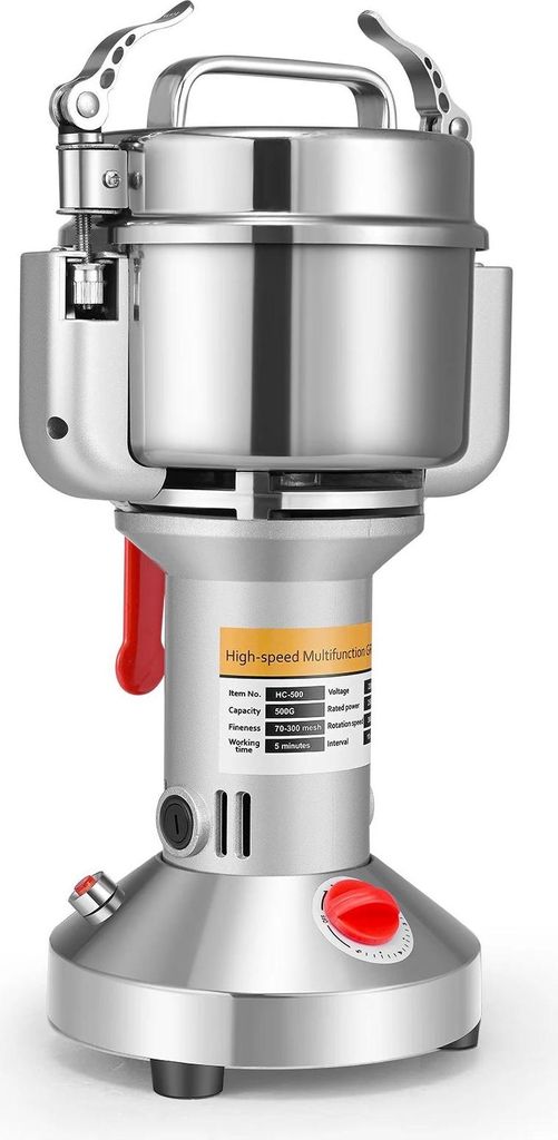 Tragbare Mühle - Elektrische Getreide- und Gewürzmühle - Kapazität 500 g - Hochgeschwindigkeit - 3 Klingen - Timer - Umweltfreundlich - Hellgrau