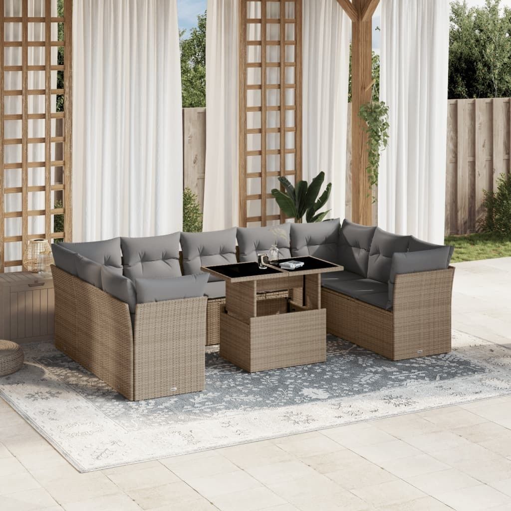 Maison Exclusive - 10-tlg. Garten-Sofagarnitur mit Kissen Beige Poly Rattan