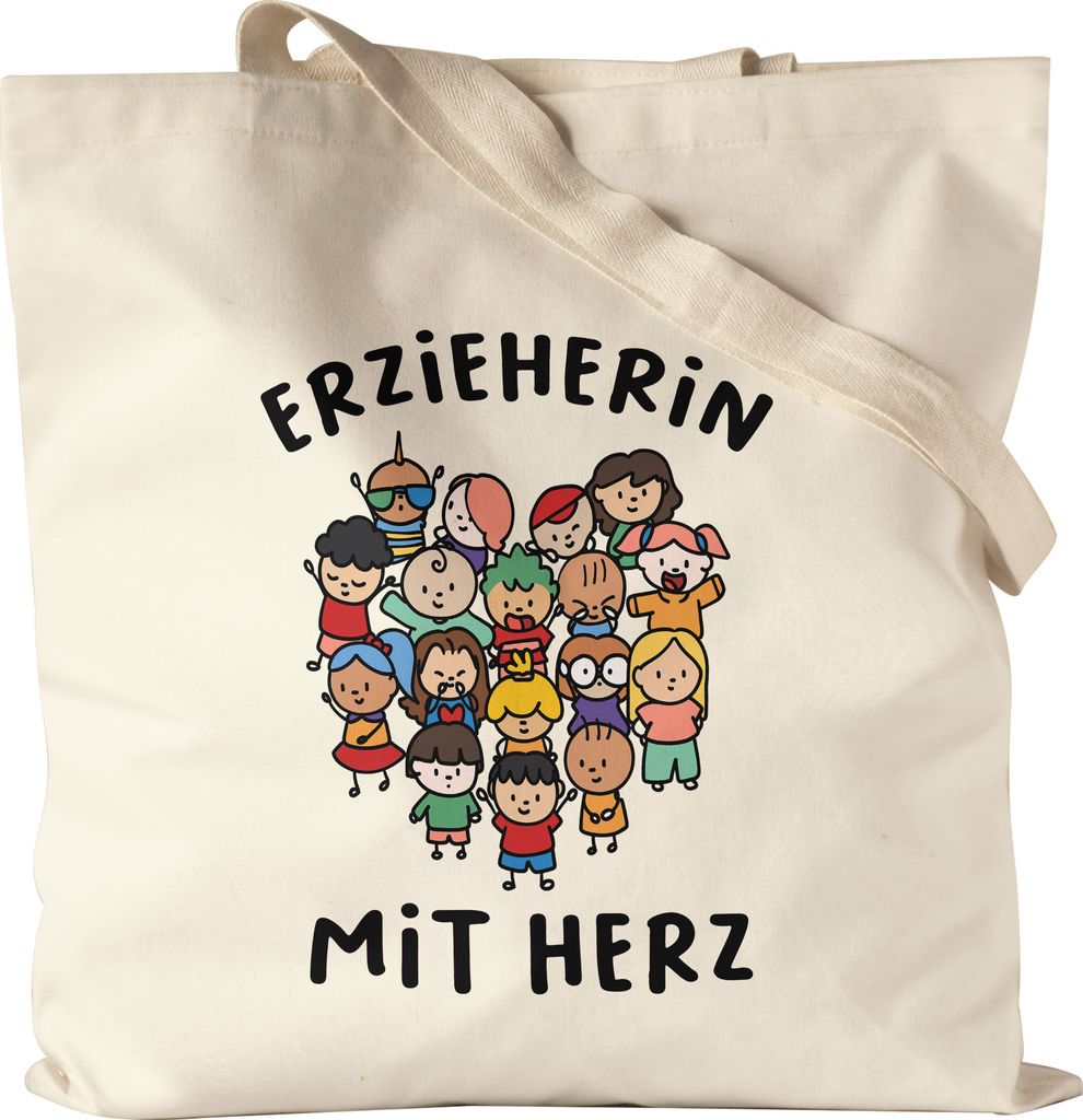 Erzieherin mit Herz Jutebeutel Stoffbeutel Canvas Geschenk Erzieherin Tagesmutter Kindergarten