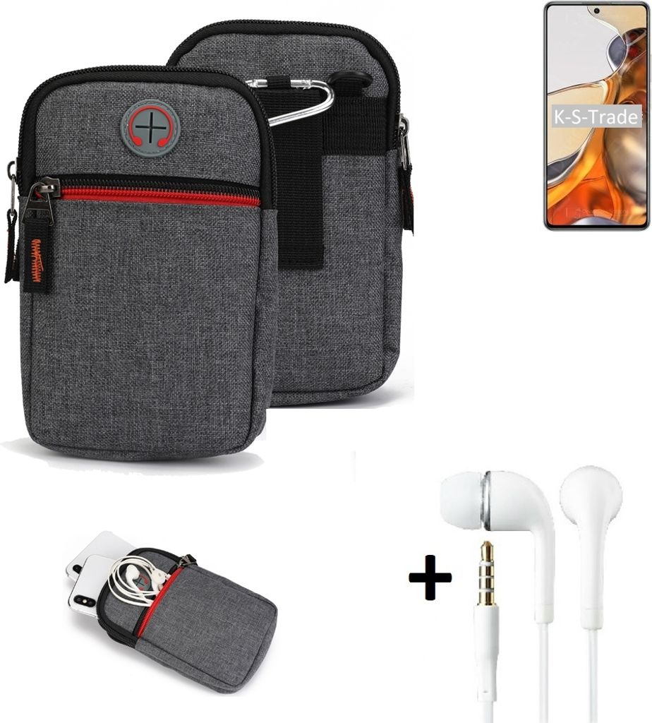 K-S-Trade Gürteltaasche + Kopfhörer kompatibel mit Xiaomi 11T Pro Handy Tasche Holster Schutz Hülle Handy Hülle grau Zusatzfächer 1x