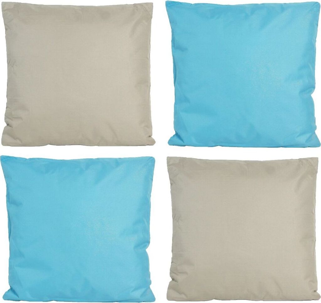 JACK 4x Outdoor Lounge Kissen 45x45cm viele Farben Dekokissen inkl. Füllung Wasserfest Sitzkissen Garten Stuhl, Farbe:2x Hellblau - 2x Taupe