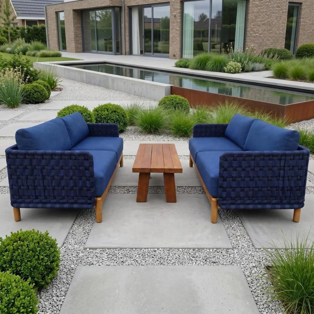Lounge-Sofa Peize – Navy, 3-Sitzer, Akazie (: nur solange der Vorrat reicht!)
