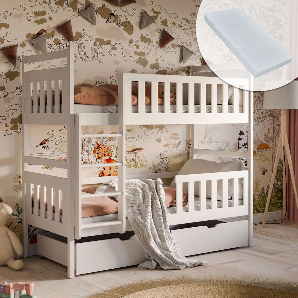 Lit mezzanine 80x180 cm avec 2 matelas et 2 tiroirs Lit Image du produit 