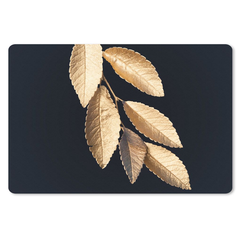 MuchoWow Schreibtischunterlage Blätter - Schwarz - Gold - Luxus - Pflanzen 60x40 cm - XXL Mauspad - Großes Mauspad