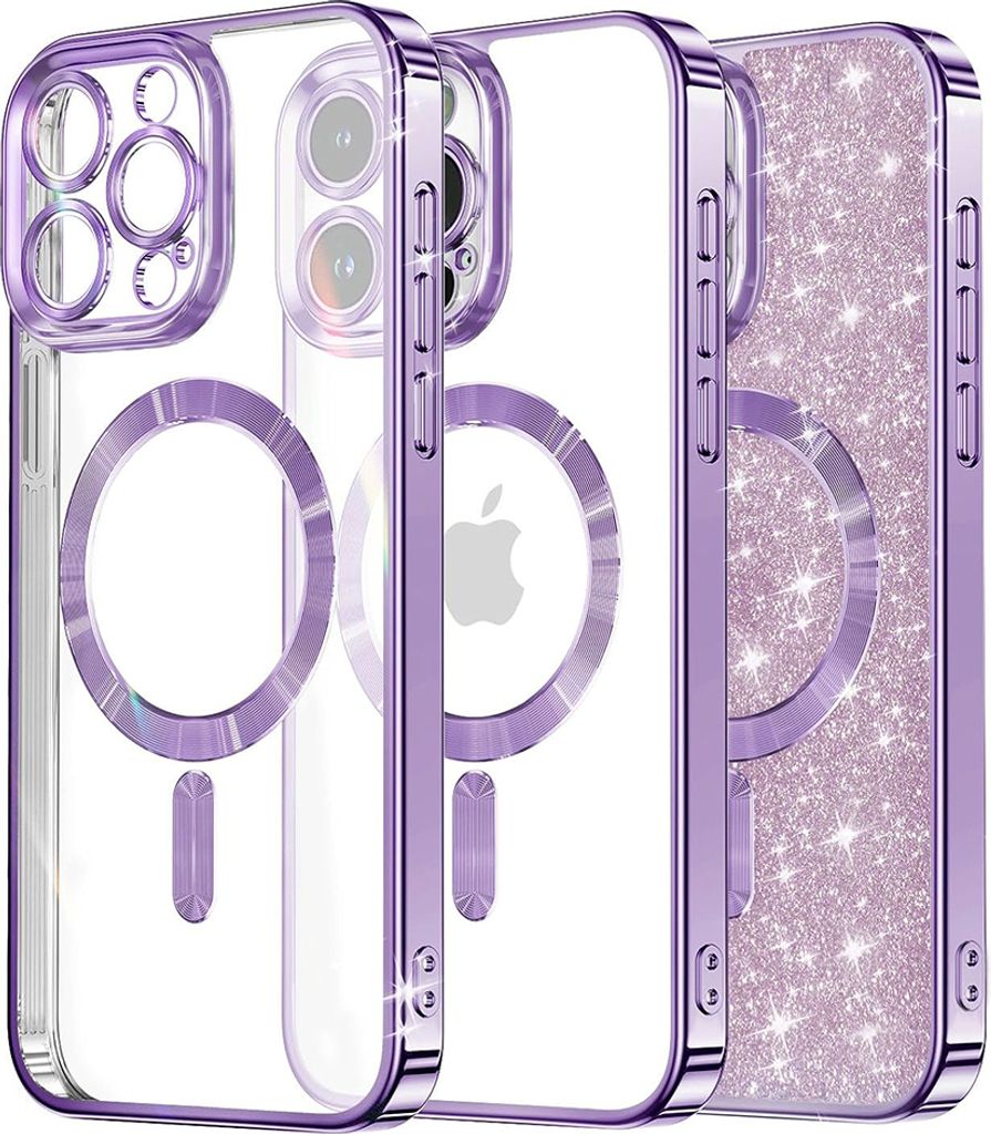 Techsuit Luxury Glitter Back Cover Hülle mit MagSafe für Apple iPhone 16 Pro Max - Hell lila