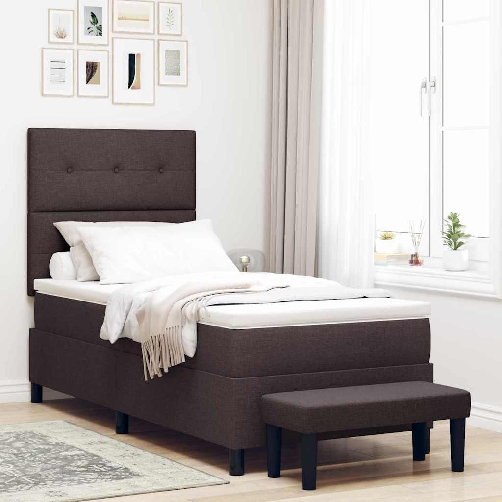 Stabli Möbel Boxspringbett mit Matratze und Bank Dunkelbraun 80x200 cm Stoff Klassische Betten CC7732