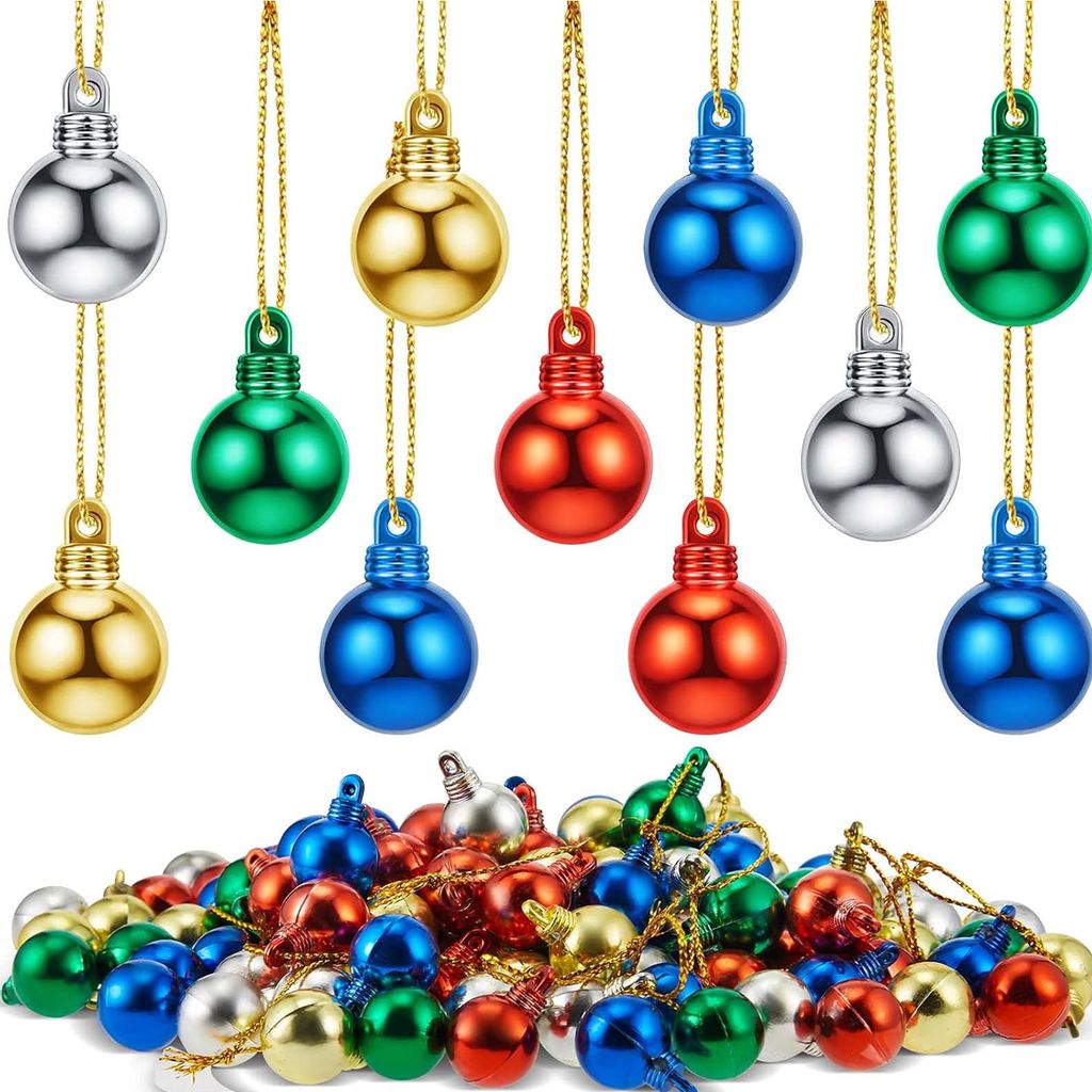 150 Pieces Christmas Plastic Light Bulb Beads Miniature Christmas Ornaments Hanging Assorted Colors Balls Round Mini Light Beads with Rope for Chri...