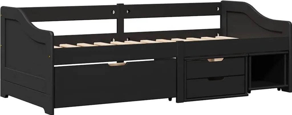 Lit banquette IRUN 90x200cm noir avec triple tiroir de stockage inclus