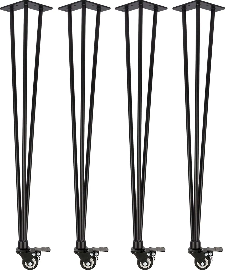 Gambe Tavolo 72cm a Forcina con Ruote e Freni - Acciaio Nero 4 Pezzi