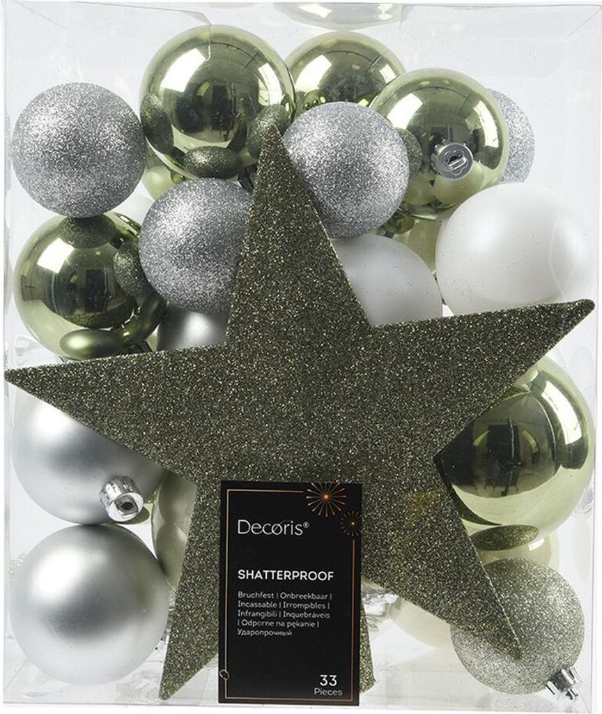 Weihnachtskugeln Kunststoff mit Christbaumstern 33er Set - Produktbild 
