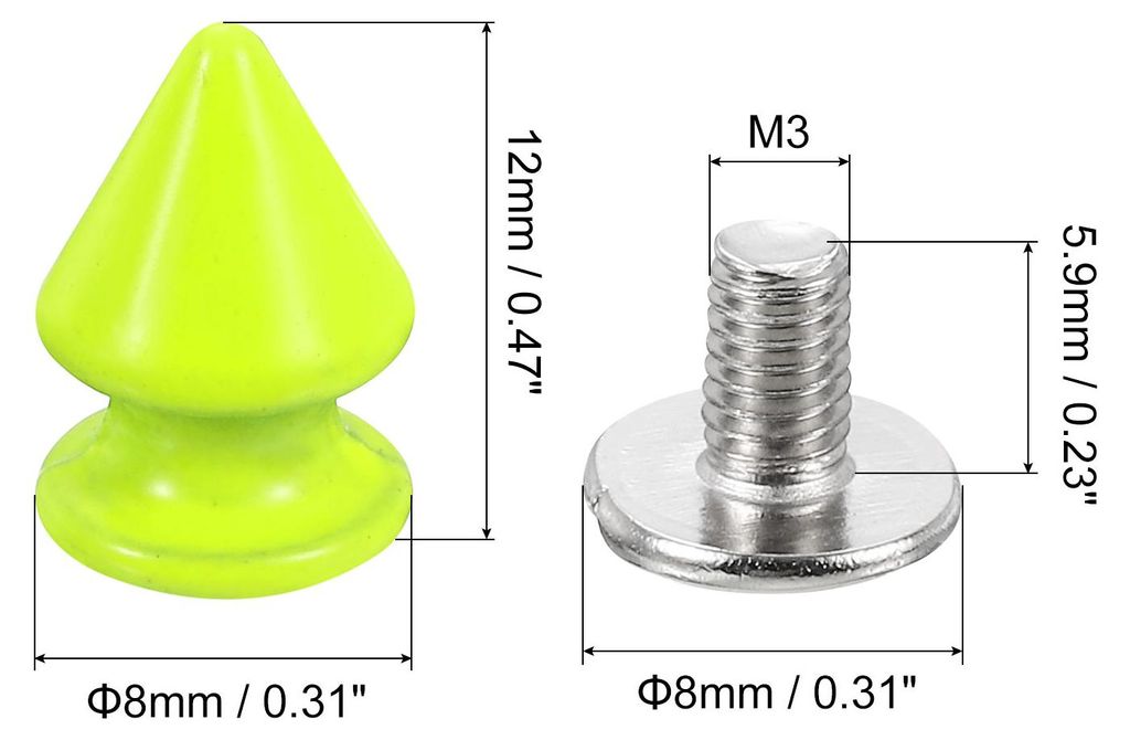 20 Sets Kegel Spike Nieten, 8x12mm Schraubnieten fš¹r Lederhandwerk, Kleidung, Schuhe, Gš¹rtel, Taschen (Neon-Grš¹n)