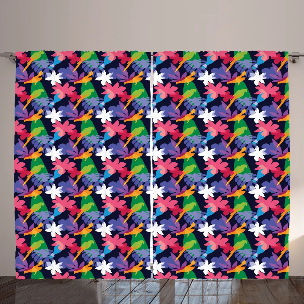 Rideau de Salon Tropical avec Crochets 280x225cm Rideaux Universels