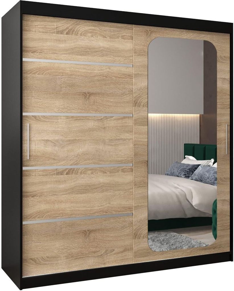 MEBLE KRYSPOL Promo 2180 Schlafzimmerschrank zwei Schiebetüren - Mattschwarz + Sonoma