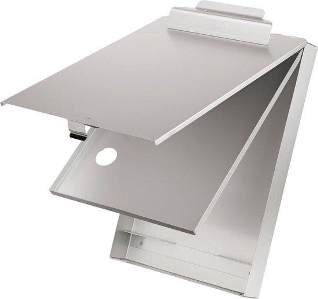 Aluminium klembord mit großem Innenfach - DIN A4 - Zollstockgröße - silber - 230x345 mm.