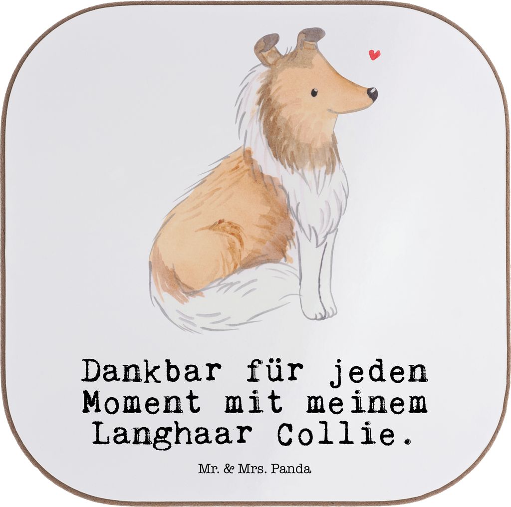 Mr. & Mrs. Panda Tischuntersetzer Langhaar Collie Moment - Weiß - Geschenk, gläseruntersetzer, Untersetzer Tasse, für Gläser, Coaster, Holzunte...