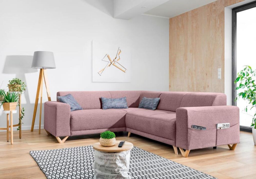 MIUFORM Classy Sophie MAX - Ecksofa mit Bettfunktion und Bettkasten L-FORM LINKS - 250x212cm - Puderrosa - Sofa Schlafsofa Couch