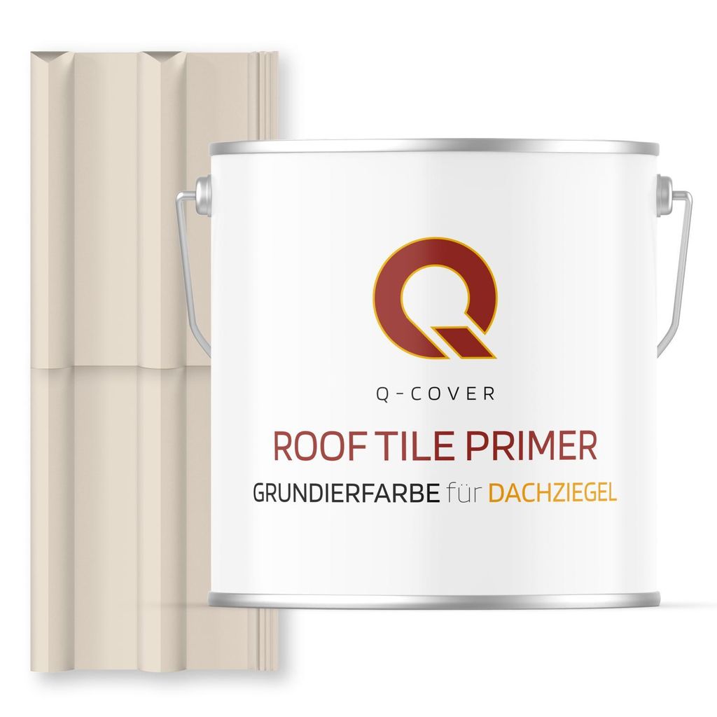 Grundierfarbe für Dachziegel Cremeweiß RAL 9001 5 L | wetterfeste Dachbeschichtung | für Ziegel, Beton, Eternit | UV-beständig | Q-COVER