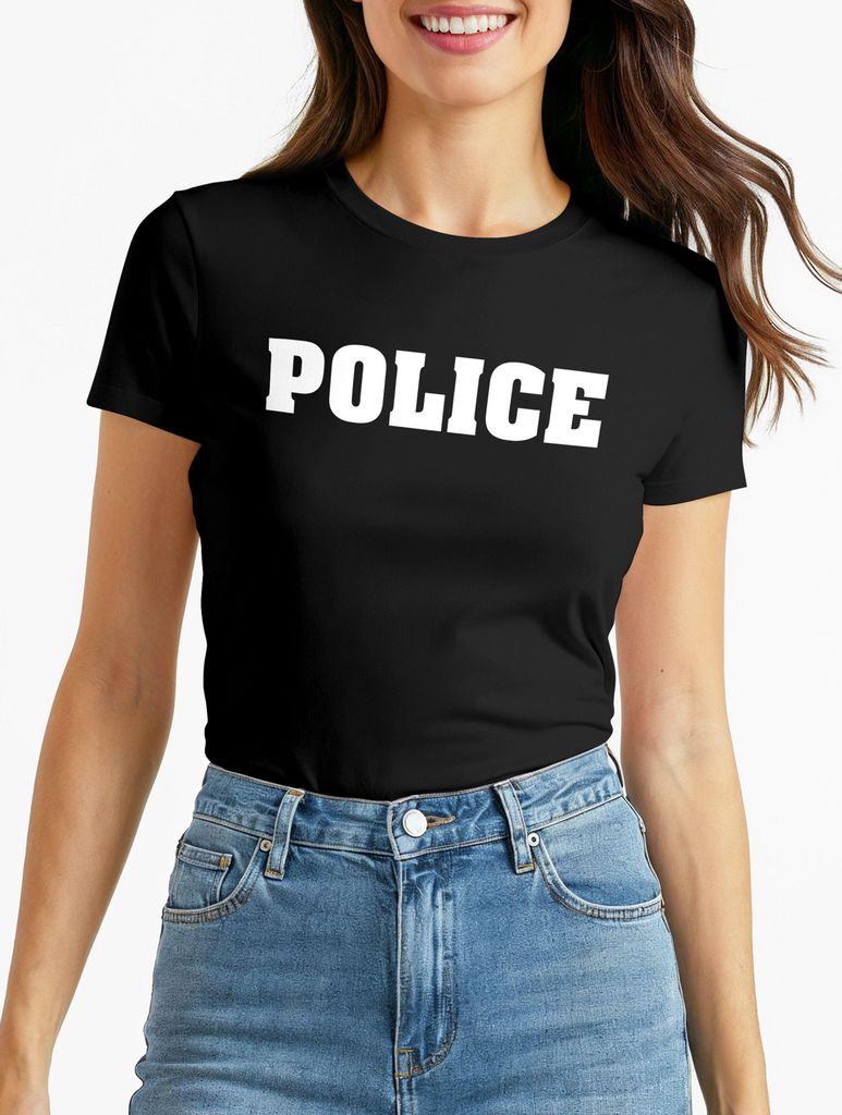 Damen T-Shirt Fasching Police Polizei Polizistin Faschings-Shirt Kostüm Verkleidung Karneval Fun-Shirt Moonworks