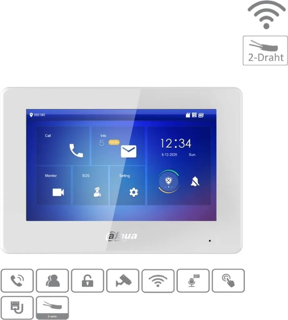 Moniteur VTH5422HW-W Dahua IP Wi-Fi 2 fils pour portier vidéo intelligent