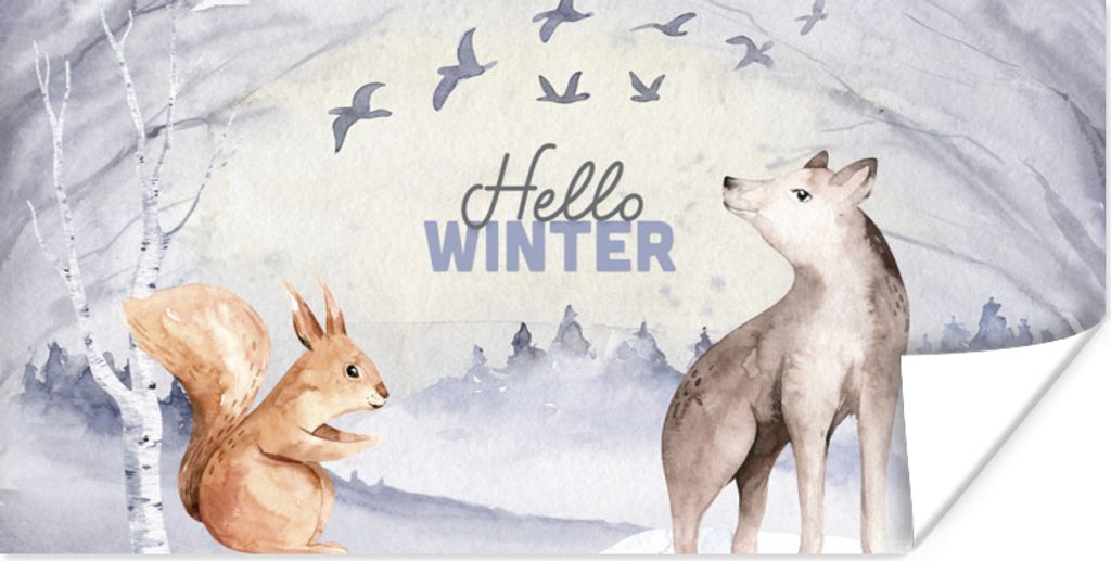 MuchoWow Poster Winter - Fuchs - Schnee 150x75 cm - ohne Rahmen