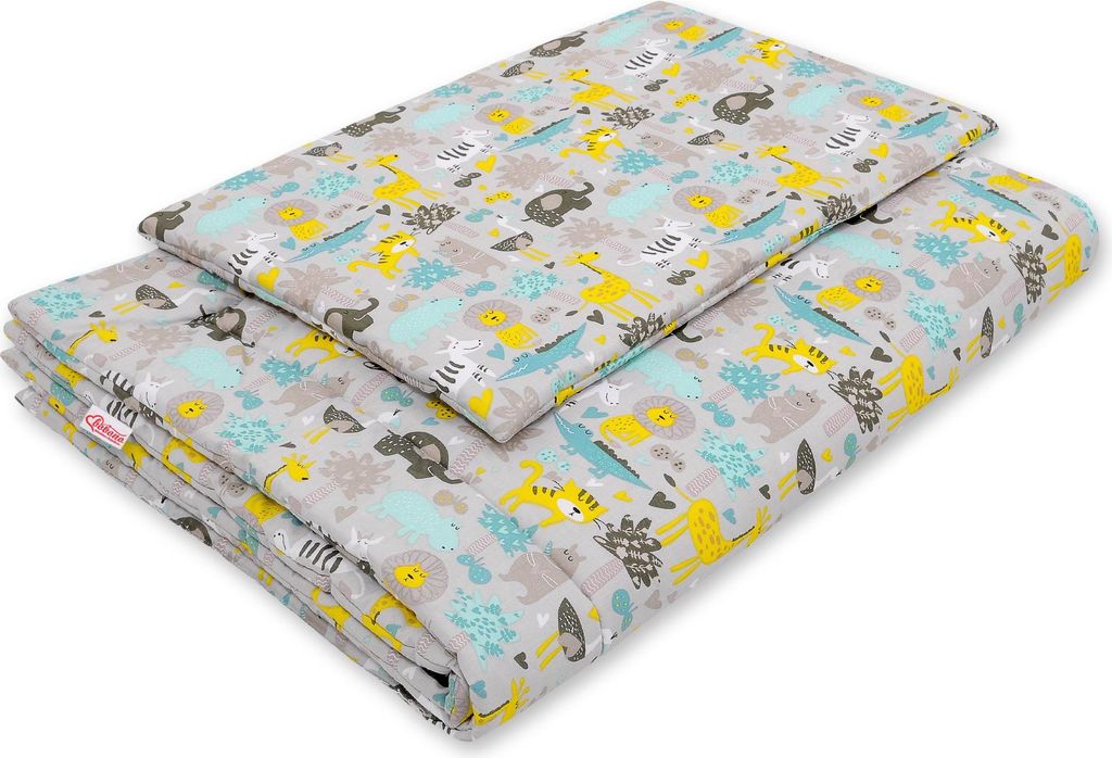 Kinderbettwäscheset mit Füllung 120x90cm - graue und mintfarbene Tiere
