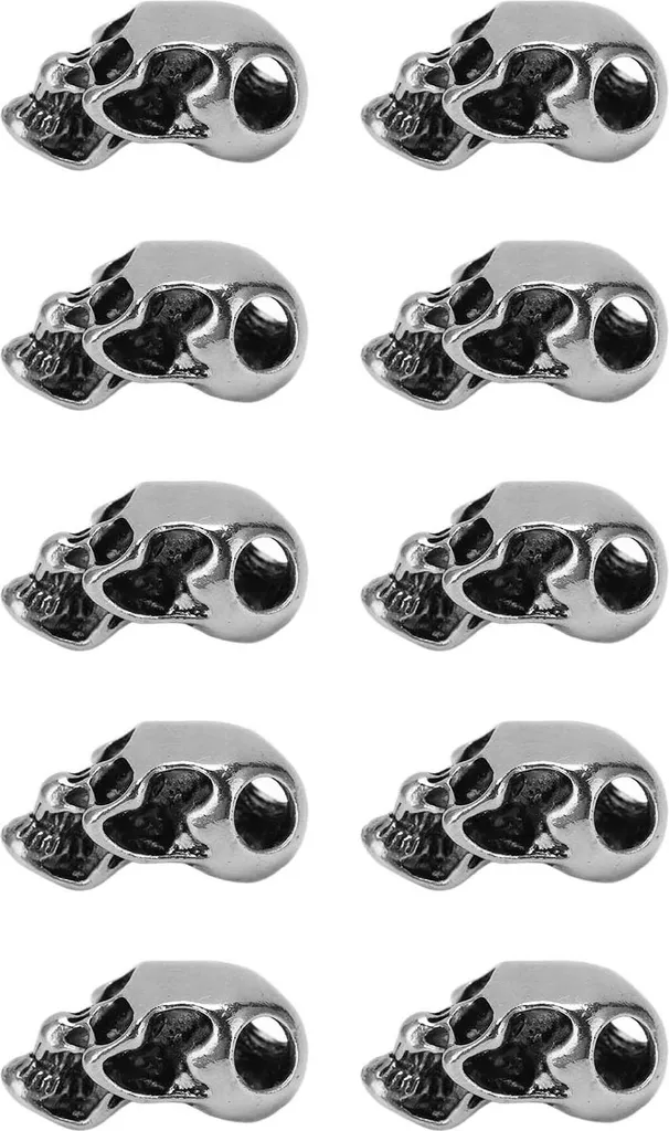 Set 10 Beads Teschio Doppio Foro per Cordini Paracord e Coltelli EDC - 3