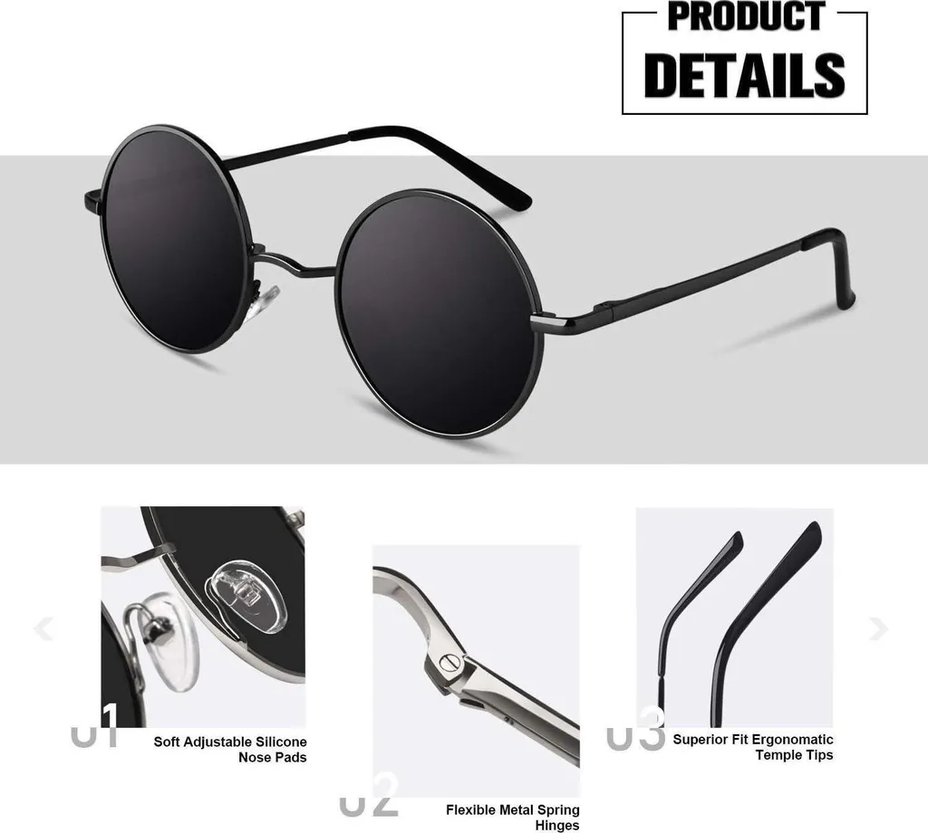 Occhiali da Sole Polarizzati Retrò UV400 Hippie 45mm Uomo Donna - 3