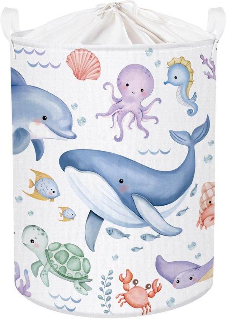Opvouwbarer Kinderwaschbeutel für Jungen Mädchen, großes Spielzeug, blauer Walfisch, 63L, Kunststoff