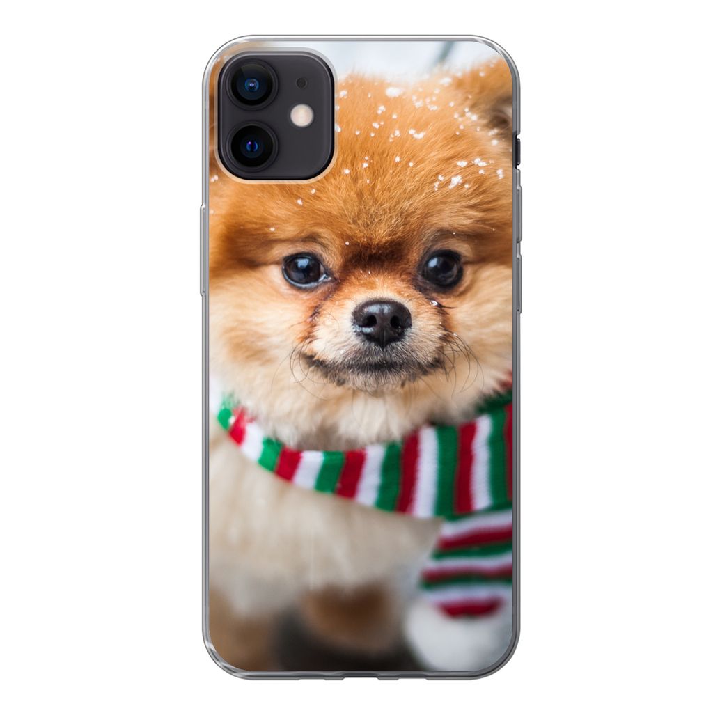 MuchoWow Handyhülle Schutzhülle Hülle für iPhone 12 mini Hund - Halstuch - Schnee Silikon Softcase Handy Hülle - Bild