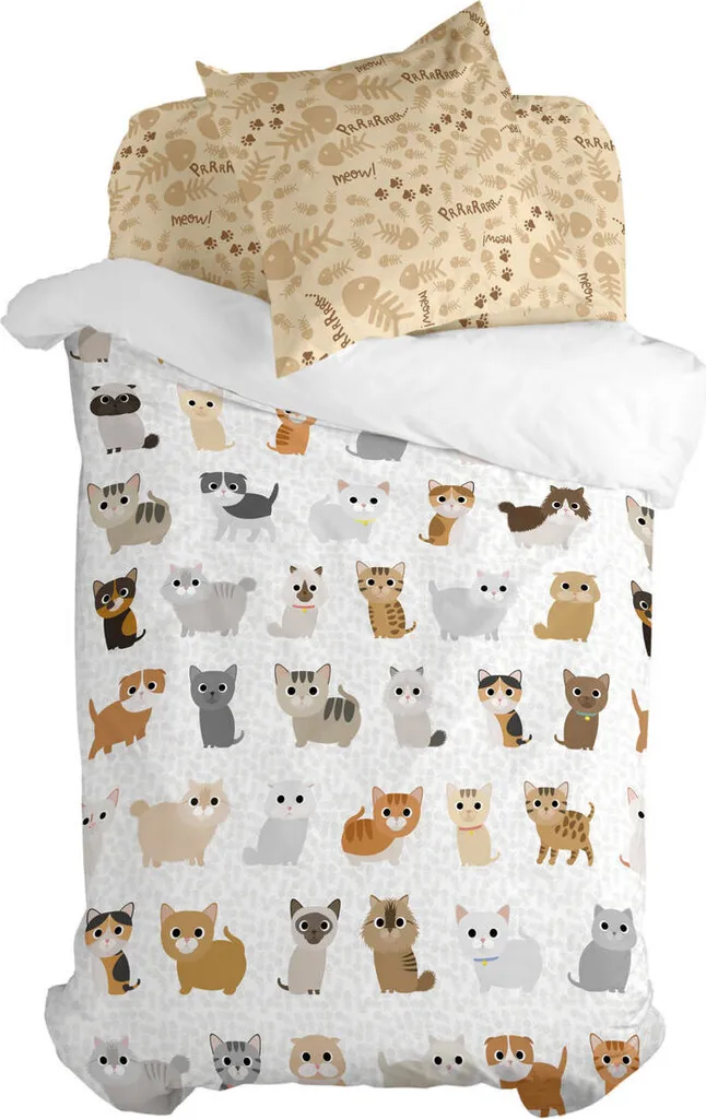 Linge de lit simple Mr Fox Cats HappyFriday idéal pour chambre enfant