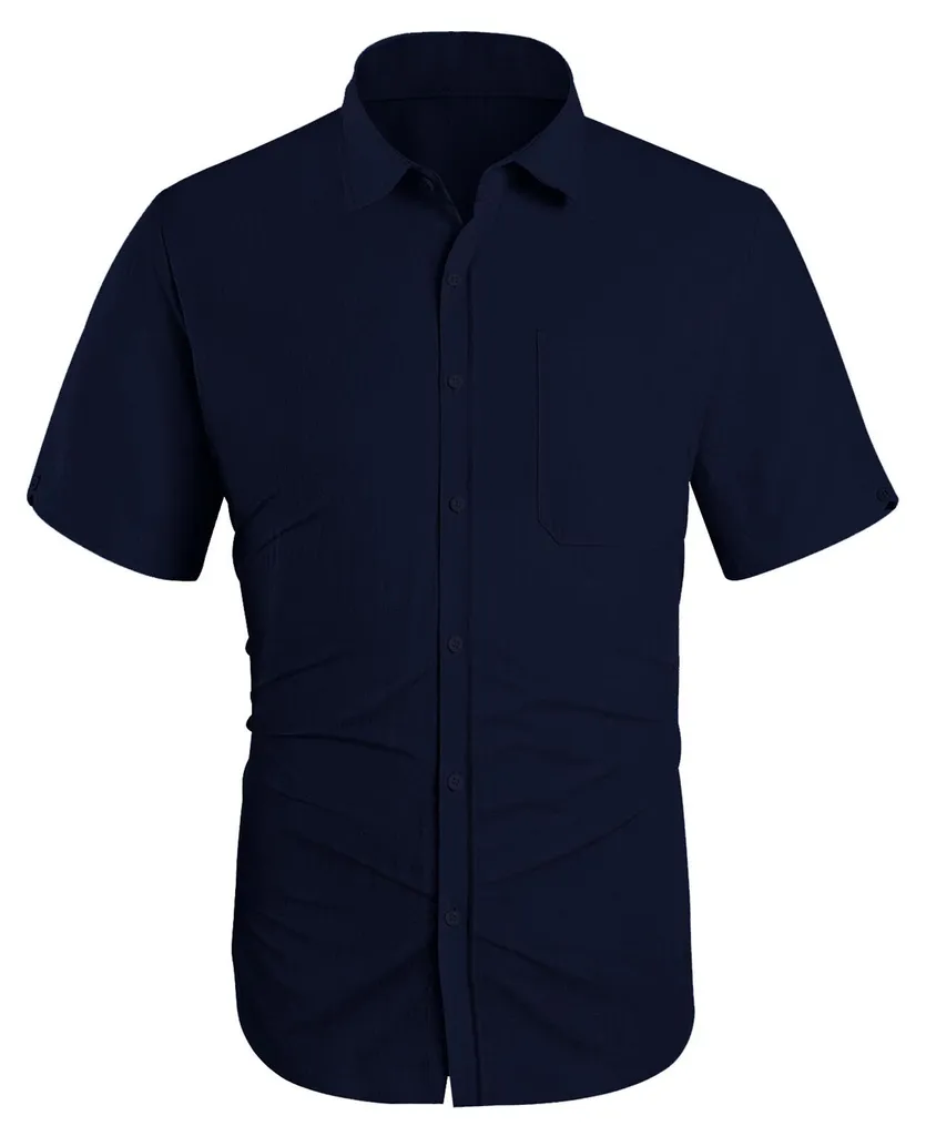 Chemisette homme style décontracté coloris bleu marine et col rabattu L