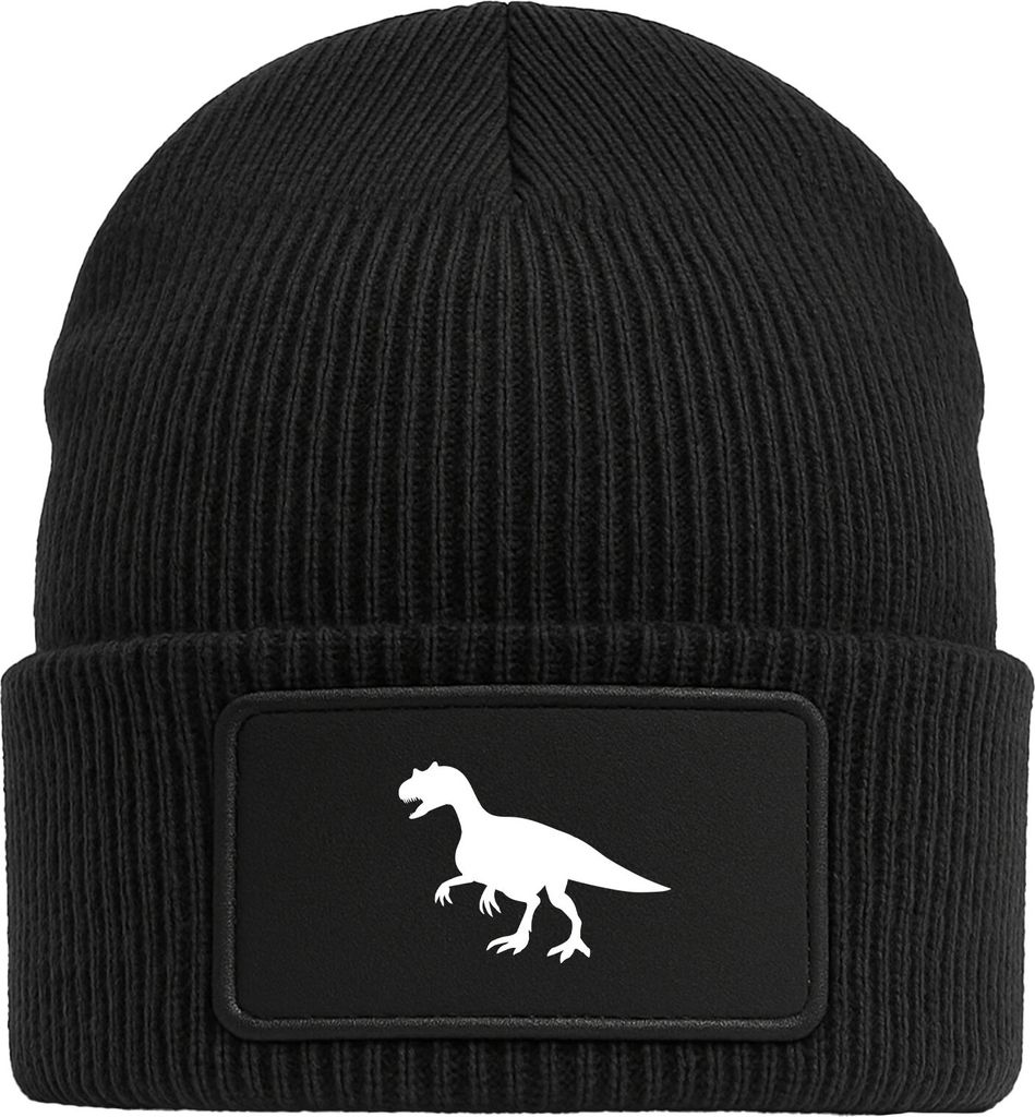 Huuraa Beanie Allosaurus Dinosaurier Black doppellagige Polyacryl Mütze mit Patch Geschenkidee