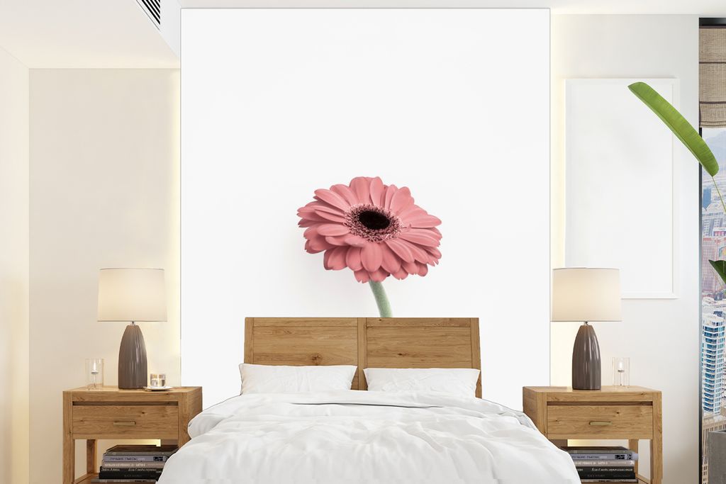 MuchoWow Fototapete für Wohnzimmer oder Schlafzimmer Wandtapete Vinyl Motivtapete Blumen - Rosa - Natur - Weiß - Pflanze - 175x240 cm - Schlafz...