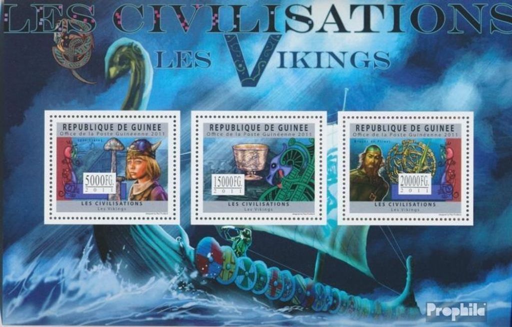 Briefmarken Guinea 2011 Mi 8948-8950 Kleinbogen (kompl. Ausgabe) postfrisch Zivilisation der Wikinger
