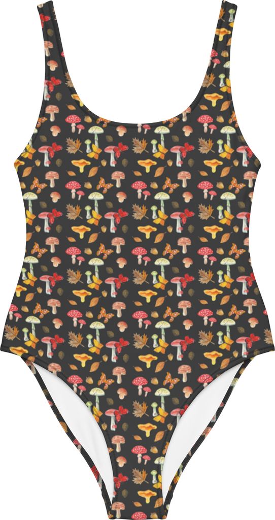 Mr. & Mrs. Panda Badeanzug Pilze Schmetterlinge Größe S - Grau - Geschenk, Pilz Muster, Nachtfalter, Beachwear, Bademode, Shape-Badeanzug, Rücke...