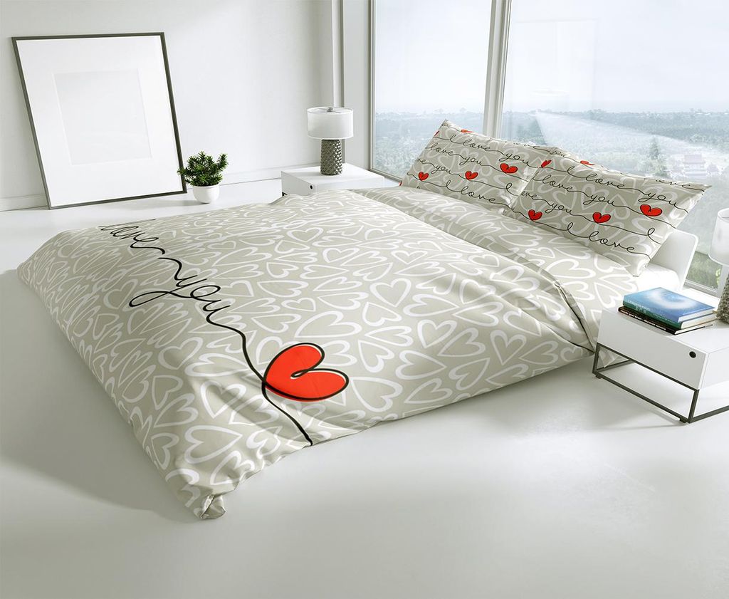 Bettwäsche 135x200 80x80 Partner Beige Weiß Rot Herz Design