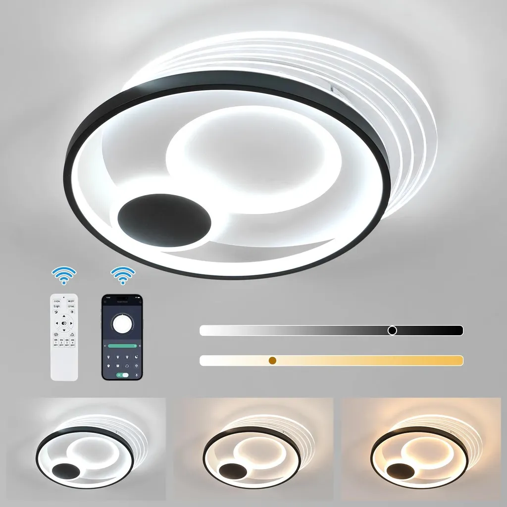 Luminaire de plafond LED rond noir - Lampe acrylique moderne dimmable
