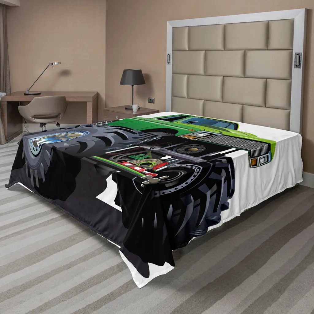 Drap pour chambre d'enfant et ado Monster Truck 260x228 cm Vert Gris