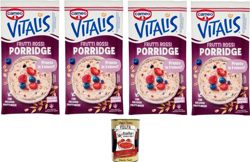 C.Vitalis Porridge mit Haferflocken und leckeren roten Früchten 4x53g+ Italian Gourmet polpa 400g