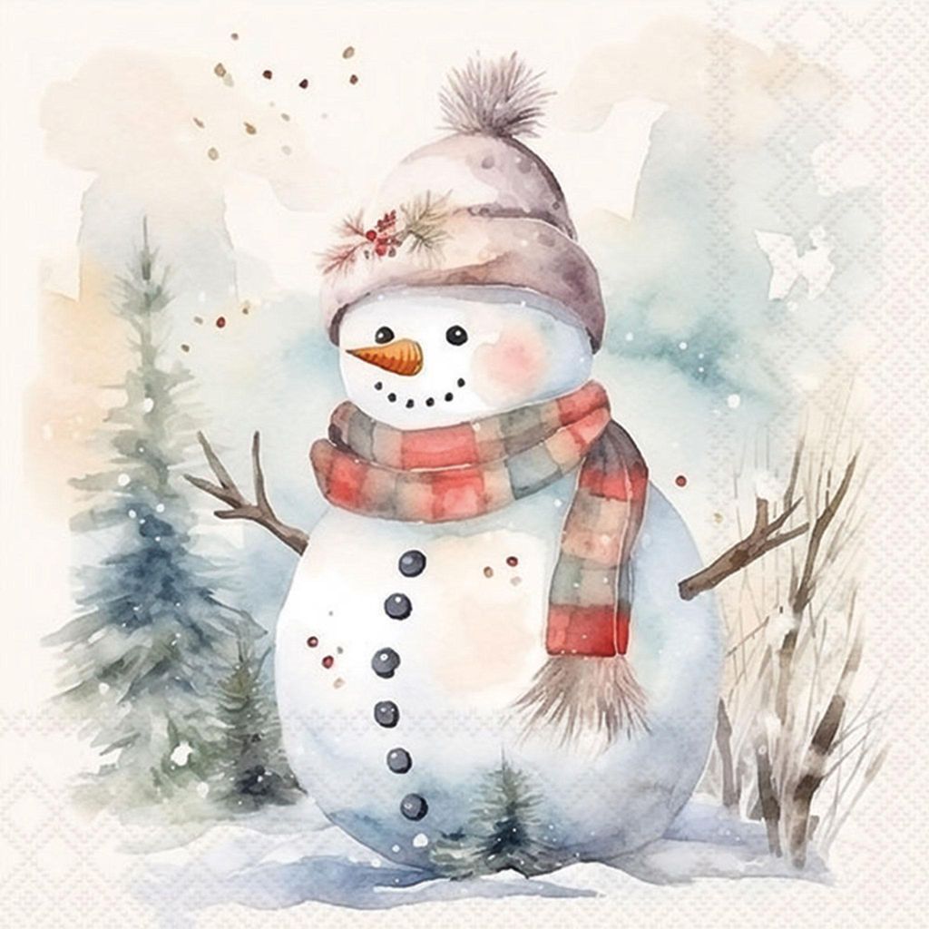Servietten Papier 33x33cm 3-lagig mit Schneemann Motiv 20 Stk.