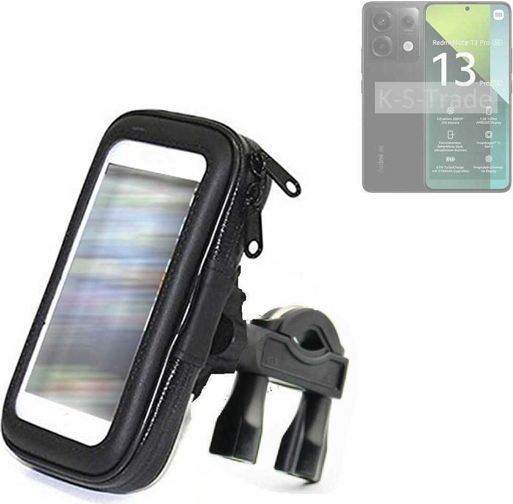 K-S-Trade Fahrrad-Halterung kompatibel mit Xiaomi Redmi Note 13 Pro 5G Handy-Halterung Halter Lenkstange Fahrradhalterung Motorrad Bike Mount