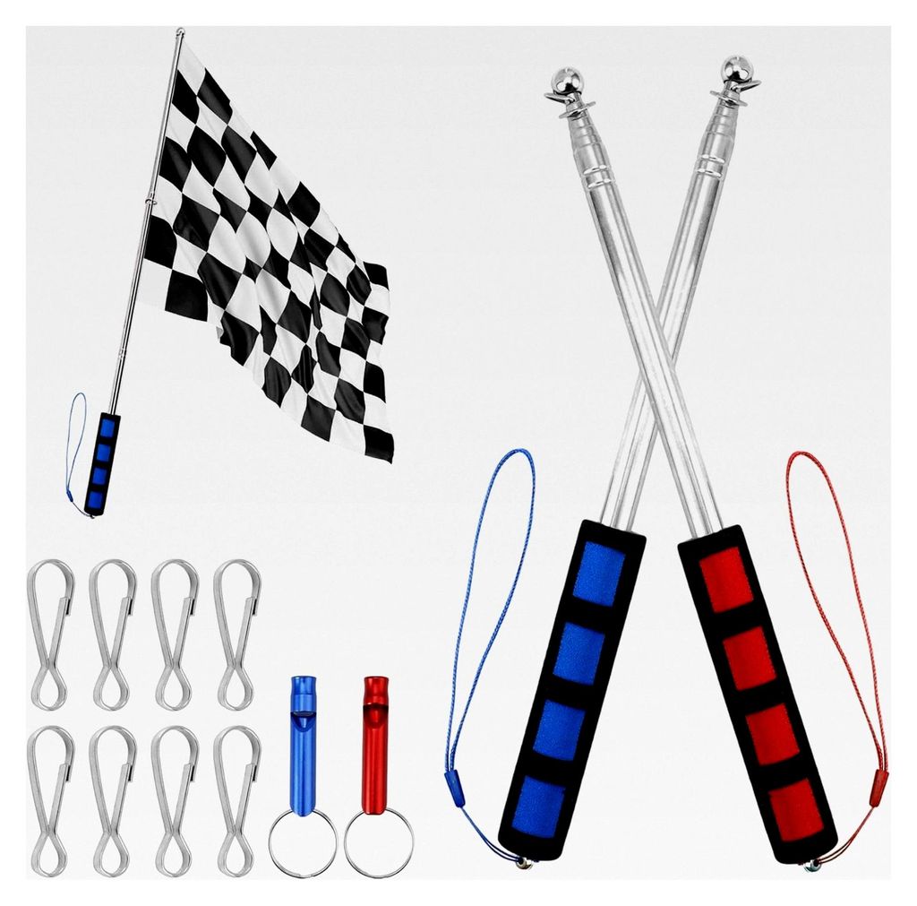 2 Stück Tragbare Handheld Fahnenstangen Set, 2m Handheld Fahnenmast mit 8 Karabinerhaken und 2 Trillerpfeifen, Teleskop Fahnenmast aus Edelstahl f...