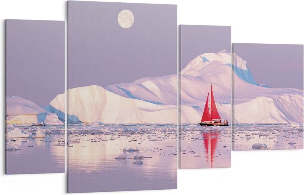 Bild auf Leinwand - Leinwandbild - 4 Teile - Segelschiff Mond Gletscher - 120x70cm - Wand Bild - Wanddeko - Wandbilder - Leinwanddruck - Bilder - W...
